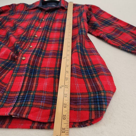 Vintage Pendleton Wool Plaid Shirt Red Tartan Button-Up Lined Size L USA 80s - Picture 5 of 7